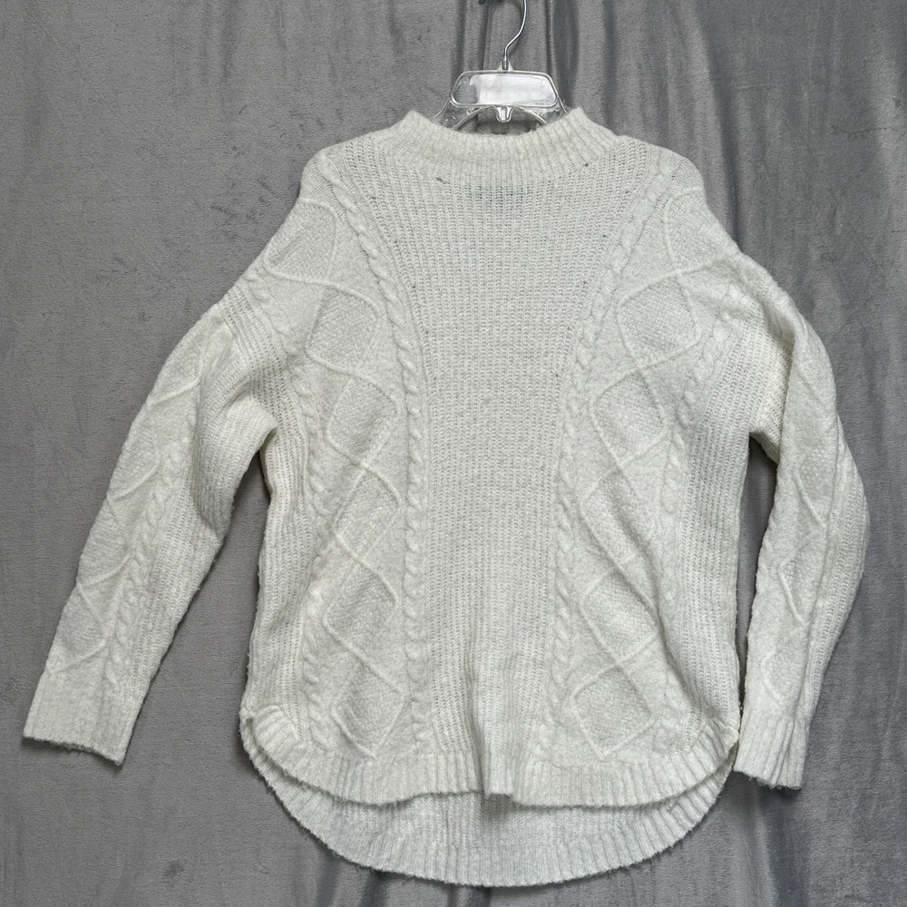 Absolutely Famous Sweater Womens Large White Cable Knit Mock Neck Pullover Cozy